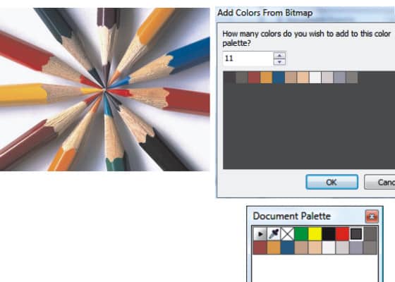 Dokumentpalette mit den Farben aus dem Bitmap-Bild