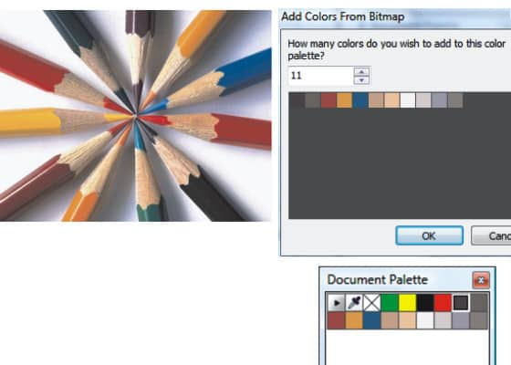 Documentpalet - uit de bitmap toegevoegde kleuren