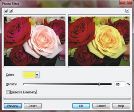 Corel PHOTO-PAINT - Cuadro de diálogo del efecto Filtro fotográfico