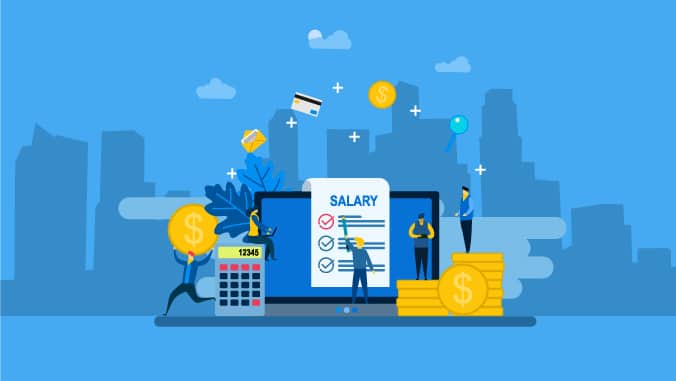 blue vector image depicting money and salary papers