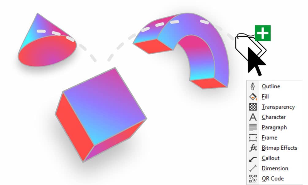  Image a set of color being applied to multiple shapes