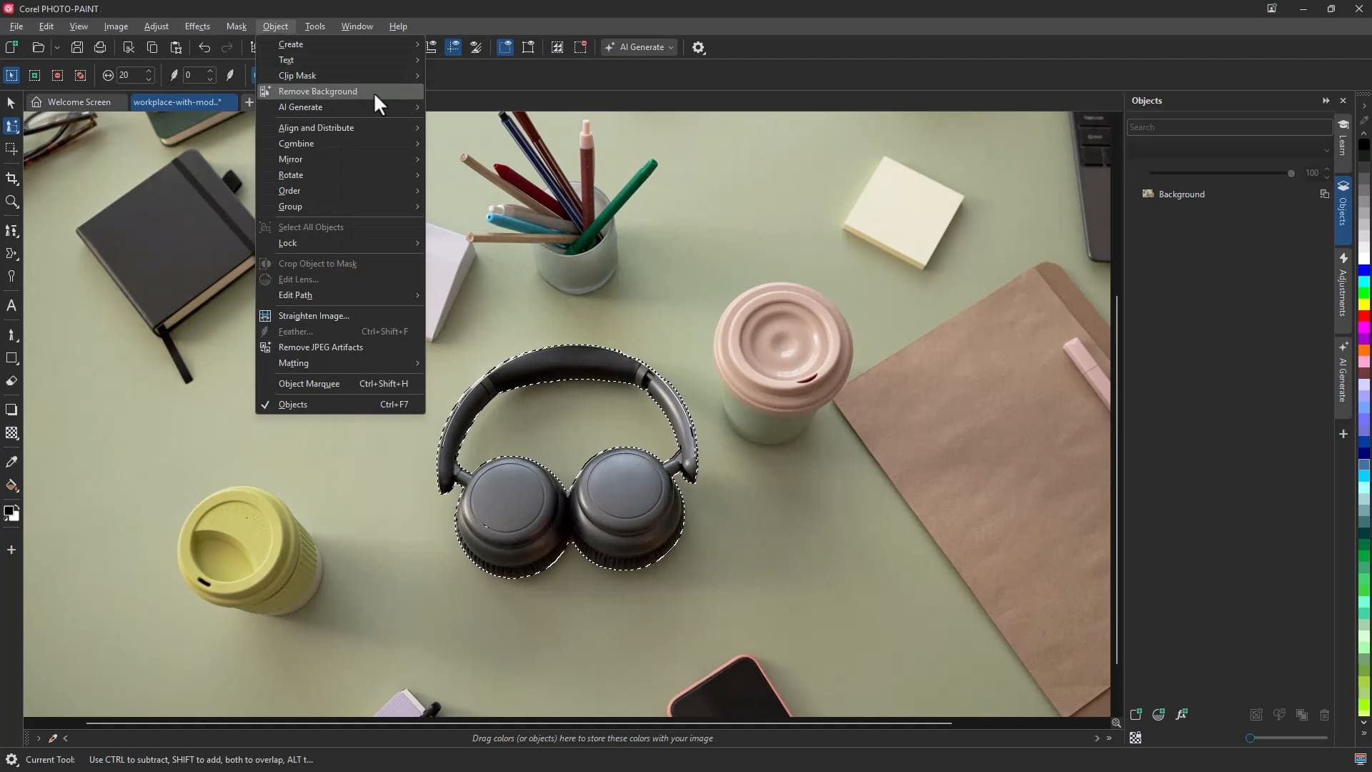 Remove backgrounds from selected areas