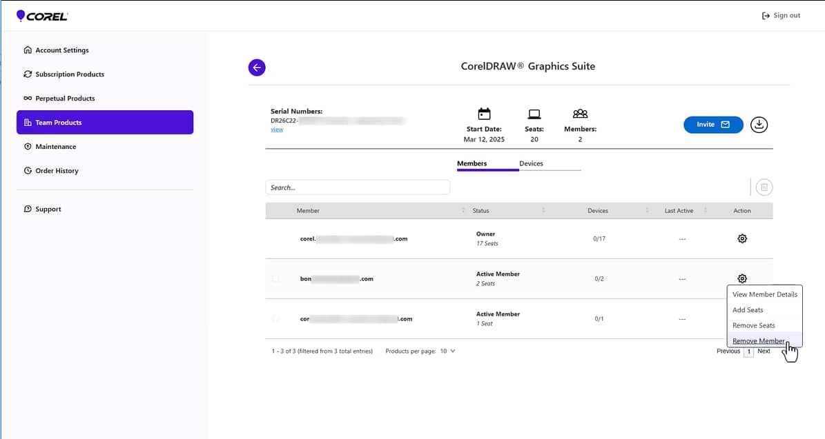 Remove member business license