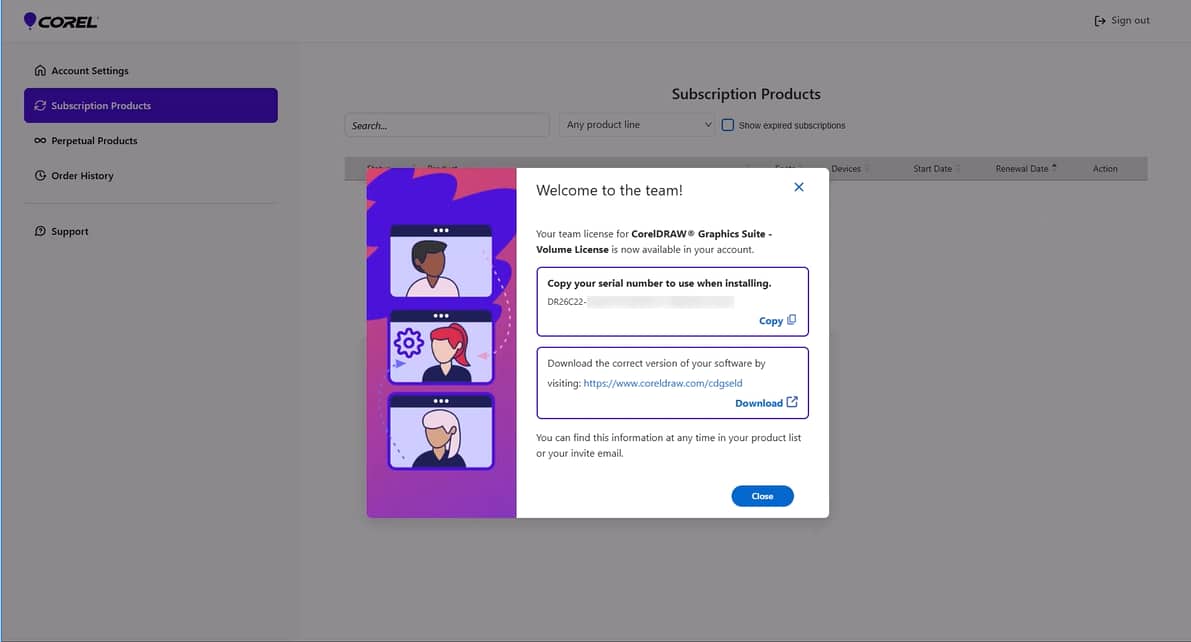 Subscription products page business license
