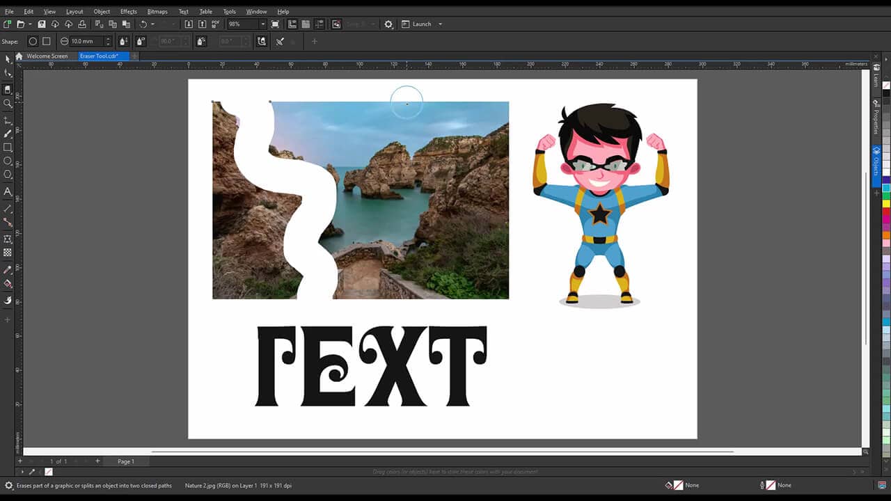Erase areas or parts of objects