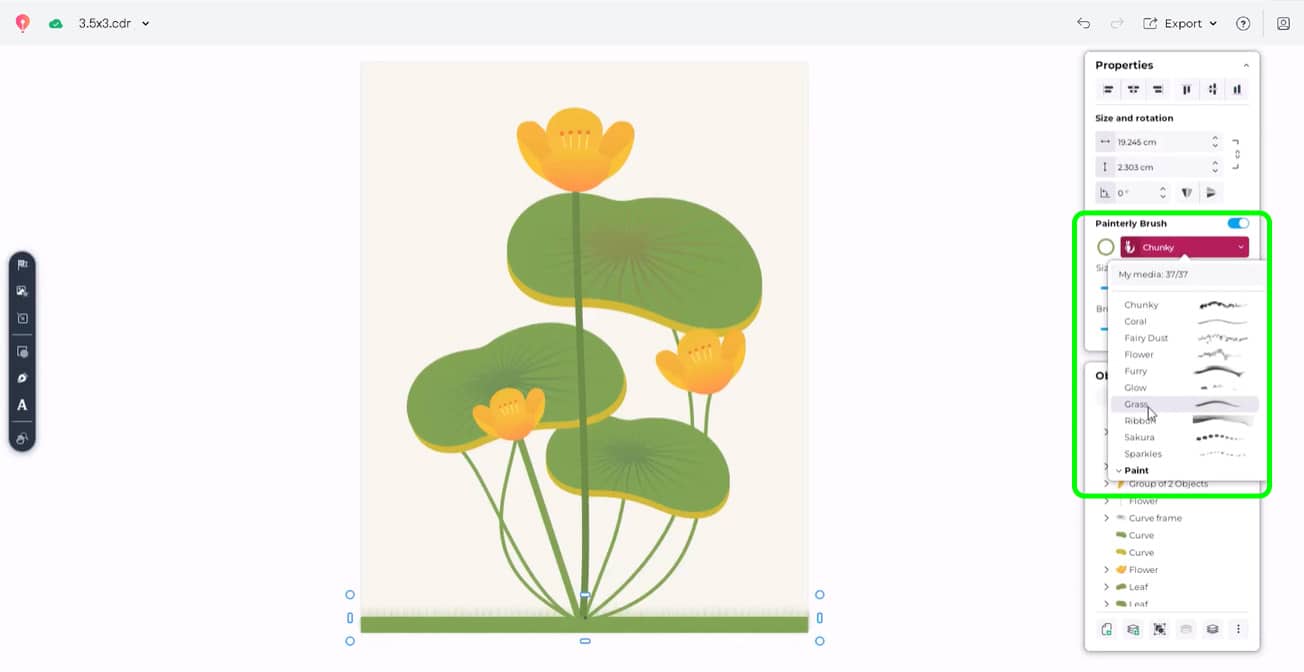 Apply brushstrokes to shapes and text