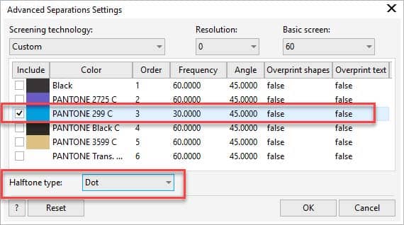 Advanced Settings for Halftones