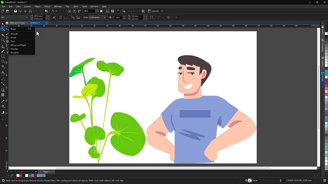 Edit nodes with the Shape tool